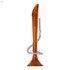 An orange plastic pen with a spiral coil, featuring a sleek design and a base for stability. It has a logo.