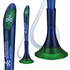 A promotional pen featuring a blue and green design with a coiled cord and a logo.