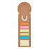 A sticky note pad in brown with a ruler design and colourful sticky notes in pink, orange, blue, green, and yellow.