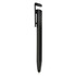 A black stylus pen with a clip, featuring a sleek design and a rounded tip, suitable for touch screen devices.