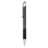 A metal pen in black and silver features a sleek design with a grip and a polished clip.