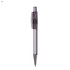 A plastic pen in grey with a transparent barrel and a silver tip. It features a logo on the barrel.