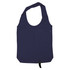 A navy tote bag with long handles and a small pocket, featuring a logo.