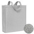 A grey patterned non-woven tote bag with two handles and a logo displayed in the corner.