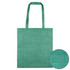 A teal non-woven bag with a patterned design and two handles, featuring a circular close-up of the texture.