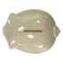 A light beige piggy bank with a slot on top and a rounded body, made from wheat straw material.