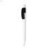 A white plastic pen with a black clip and tip, featuring a logo on the side.