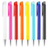 Eight plastic pens in various colours: white, pink, red, yellow, blue, green, purple, and black. Each pen features a clip and a shiny tip.