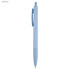 A light blue plastic pen with a smooth finish and a clip. It features a logo on its body.