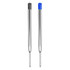 Two metal Parker type refills in silver, one with a black tip and one with a blue tip, each featuring a branding logo.