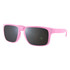 Geo RPET sunglasses in pink with dark lenses, featuring a simple design and a logo on the arm.