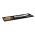 A large black counter mat featuring a drink glass and a logo. The design includes white and silver elements.