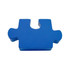 A blue jigsaw puzzle piece with a smooth finish, featuring a classic interlocking design. It has a logo on one side.