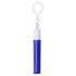 A retractable metal straw in a purple casing with a white top, featuring a clip for attachment.