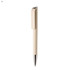 A beige plastic pen with a silver clip, featuring a sleek, minimalist design and a logo on the clip.