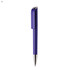 A purple plastic pen with a metallic clip and tip, featuring a smooth design and a logo on the body.