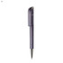 A plastic pen with a transparent purple barrel and a silver tip, featuring a clip at the top.