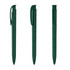 A green plastic pen with a glossy finish, featuring a clip and a sleek design. It has a logo on the body.