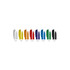 A collection of plastic pens in various colours including white, yellow, orange, red, blue, green, and black, featuring different designs.