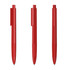 A set of three red plastic pens with a glossy finish, each featuring a clip and a retractable tip.