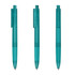 A set of three transparent turquoise pens with a clip, showcasing a sleek design. Each pen is positioned differently.