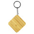 A bamboo tape measure key ring in a square shape, attached to a silver keychain.