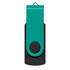 A teal and black Helix 16GB flash drive with a swivel design and a circular button. It features a logo on the side.