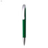 A green metal pen with a silver clip and tip, featuring a logo on the barrel.
