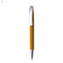 A metal pen with a yellow barrel and a polished silver clip, featuring a logo.