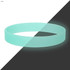 A teal silicone wristband with a smooth surface and a subtle glow effect. It features a logo.