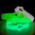 Three neon glow silicone wristbands in green and white stacked together, featuring a cross design and glowing in the dark.