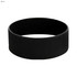 A large black silicone wristband featuring a simple design and a logo.