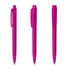 A set of three transparent pink plastic pens, featuring a click mechanism and clip designs.