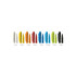 A collection of plastic pens in various colours, featuring a range of vibrant hues and a logo on each pen.