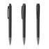 A set of black metal pens with a glossy finish, featuring a clip and a smooth design. Each pen has a different position.
