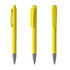 A set of three yellow metal pens with chrome tips and clips, featuring a smooth, glossy finish.