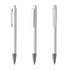 A set of white metal pens with high gloss finish and chrome accents, featuring a branded logo.