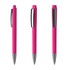 A set of three bright pink plastic pens with silver accents and a clip, featuring a sleek high gloss finish.