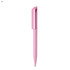 A pink plastic pen with a clip and smooth design. The pen features a logo on its side.