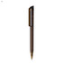 A plastic pen in a dark brown colour with a sleek design and a clip, featuring a logo on the barrel.