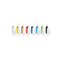 A selection of plastic pens in various bright colours, featuring metallic tips and branding.