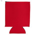A red neoprene stubby cooler with black stitching. Features an integrated base and includes a logo.