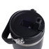 A drink bottle with a black lid and a handle, featuring a spout for easy sipping. The body is stainless steel.
