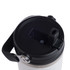 A drink bottle in white and black with a lid featuring a drinking spout and handle. It has a logo on the side.