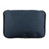 A dark blue cooler bag with a zip closure, featuring a subtle textured fabric and a branded logo.