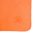 An orange fleece blanket featuring a logo in the corner. The fabric appears soft and warm.