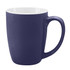 A coffee mug in navy blue with a white interior, featuring a handle and a smooth finish.