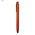 An orange stylus pen with a sleek design and a clip, featuring a logo.