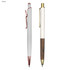 A metal pen gift set featuring a white pen with rose gold accents and a white and wood-toned pen.