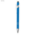 A light blue pen with a silver clip and accents. It features a stylus tip on one end and a logo.